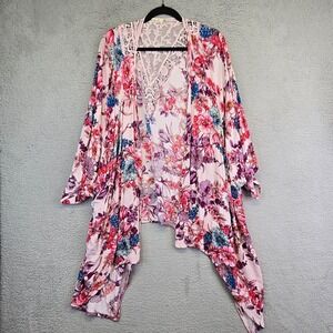 Liberty Love Top Womens 3XL Cardigan Floral Lace Asymmetric Kimono Beach Coverup